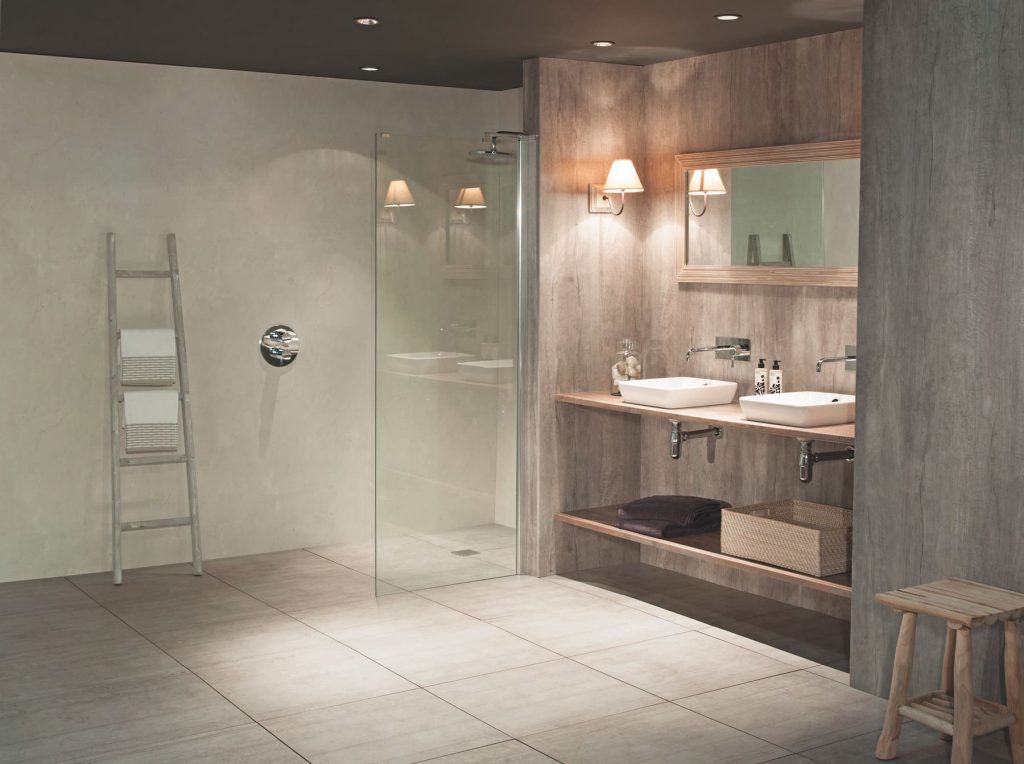 Bushboard Nuance Weathered Beamwood And Pearl Marble Flipped | Total Bathrooms, Bath