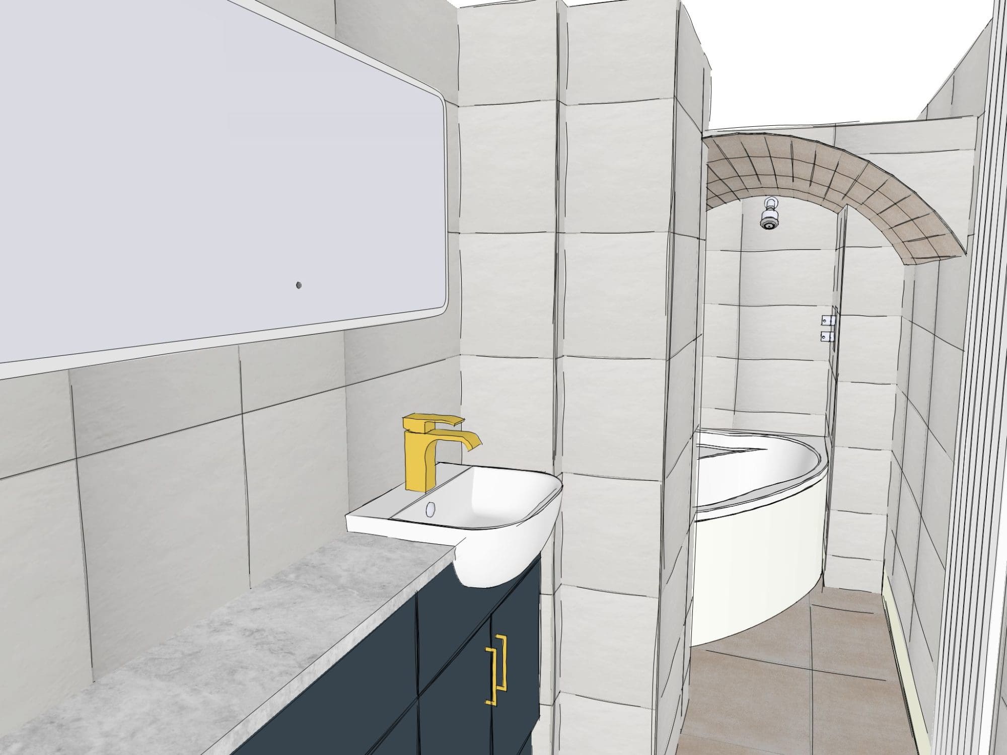 Jenkins Ba1 5Jq Concept 2 Angle Sketch 2 | Total Bathrooms, Bath