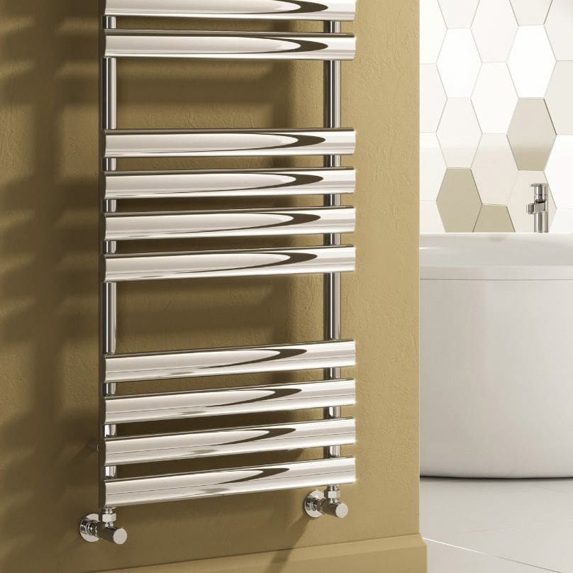 Reina Arbori Chrome Designer Heated Towel Rail Closeup15 | Total Bathrooms, Bath