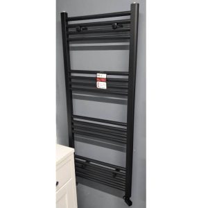 Matt Black Ladder Rail Radiator & Angled Valves 1200x600mm